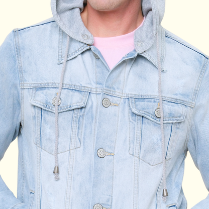 Layered Hooded Denim Jacket