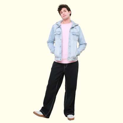 Layered Hooded Denim Jacket
