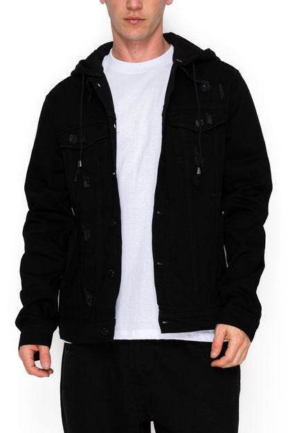Layered Hooded Denim Jacket