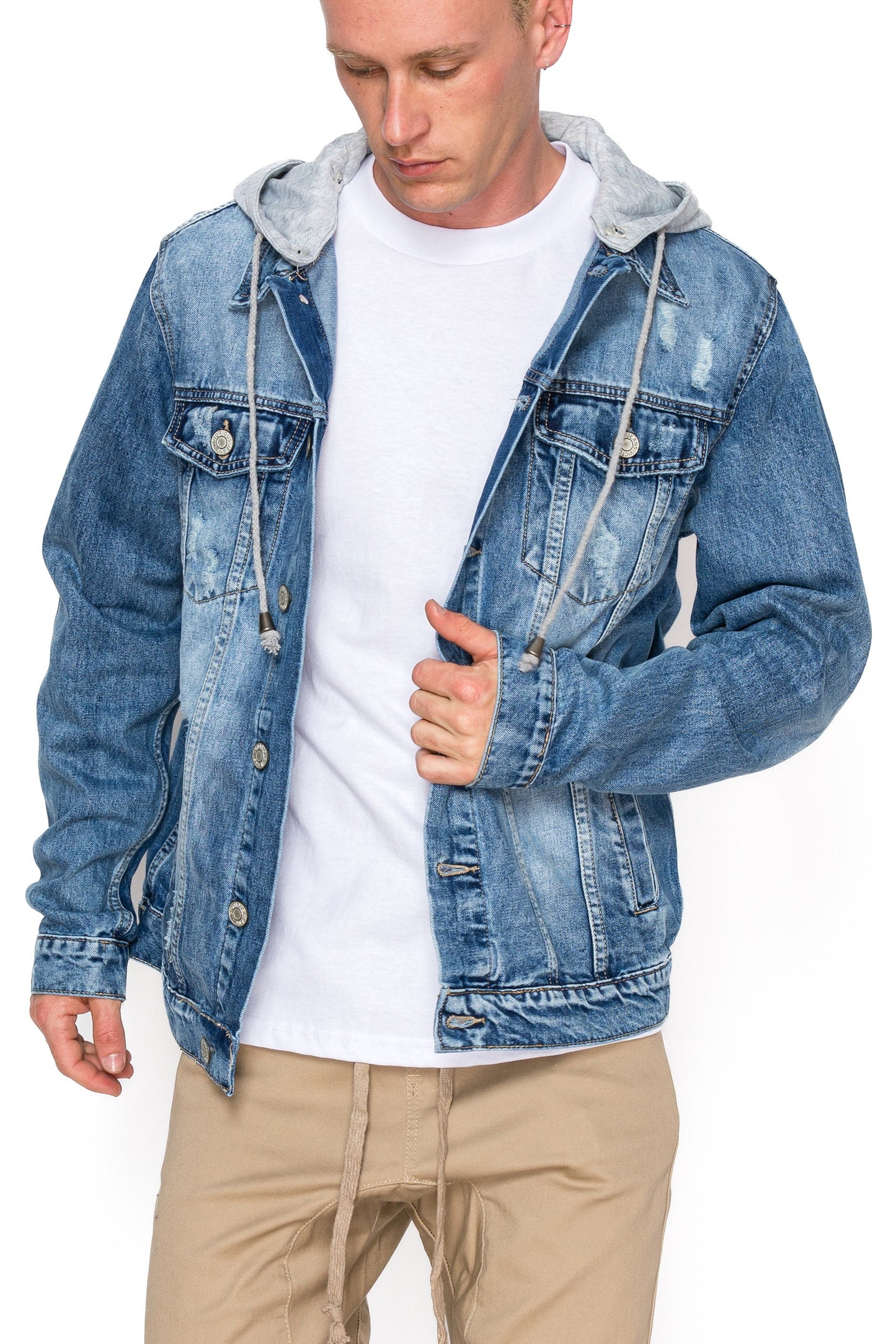 Layered Hooded Denim Jacket