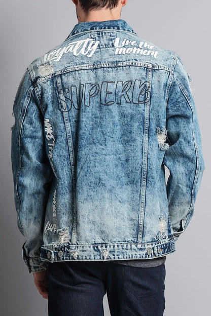 Distressed Scribble Denim Jacket