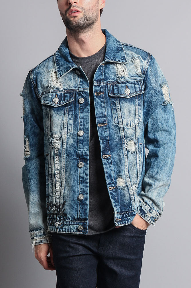 Distressed Scribble Denim Jacket