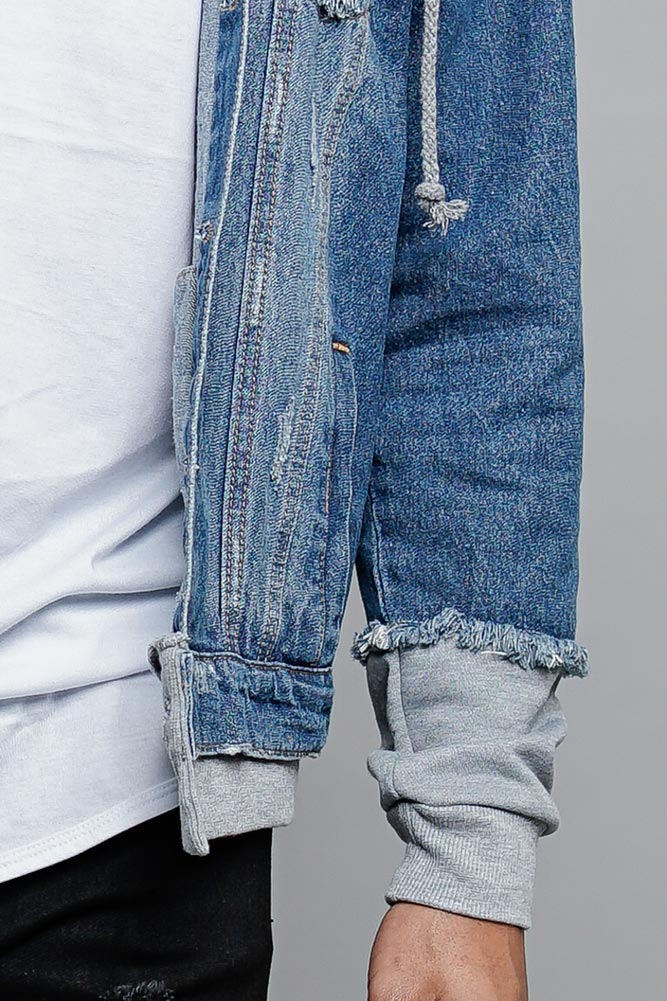 Layered Look Distressed Denim Jacket
