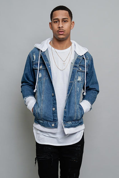 Layered Look Distressed Denim Jacket