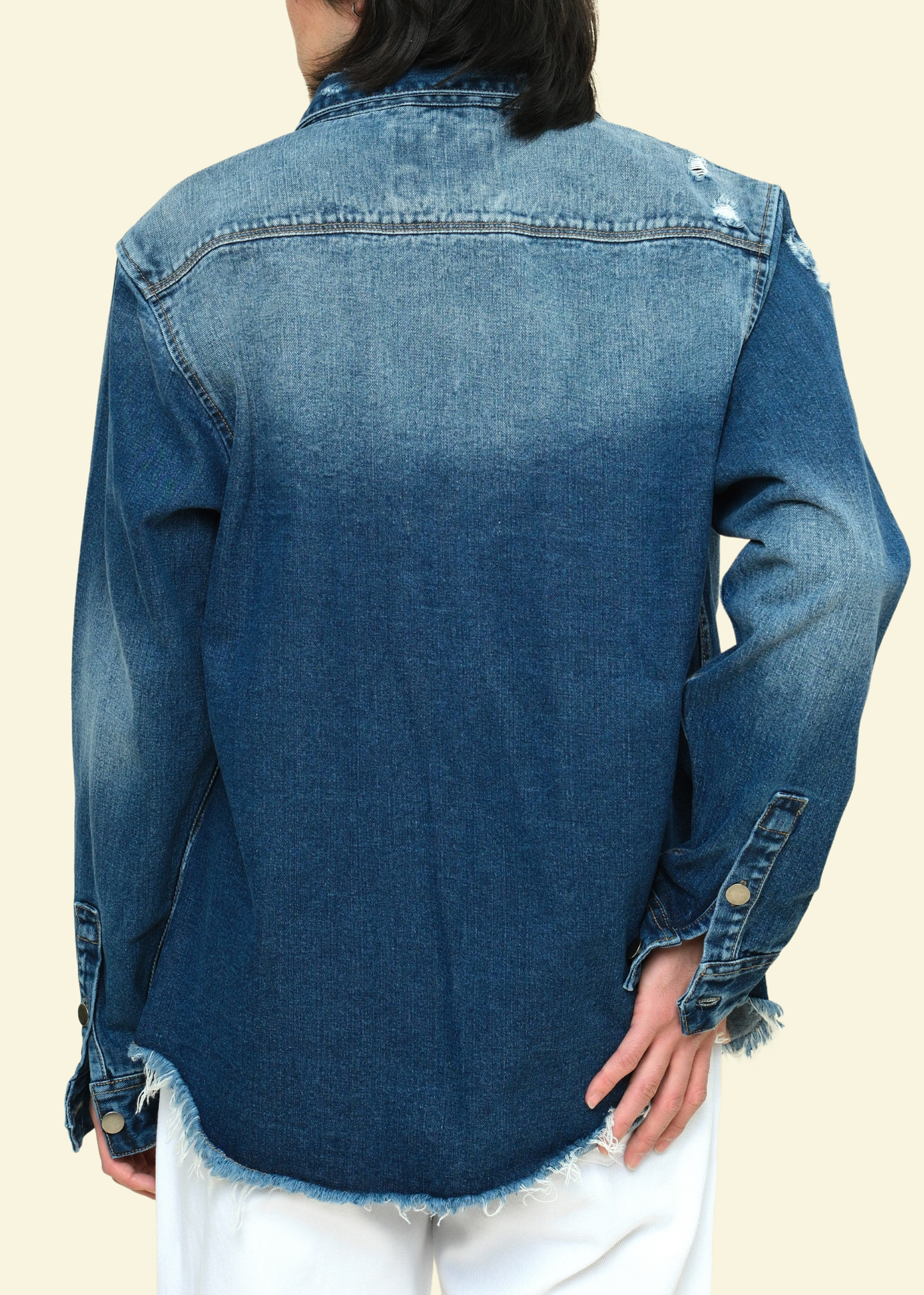 Distressed Denim Button Up Shirt Jacket