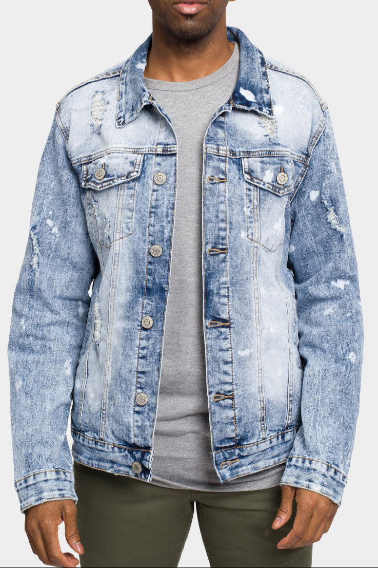 Acid Bleached Distressed Denim Jacket