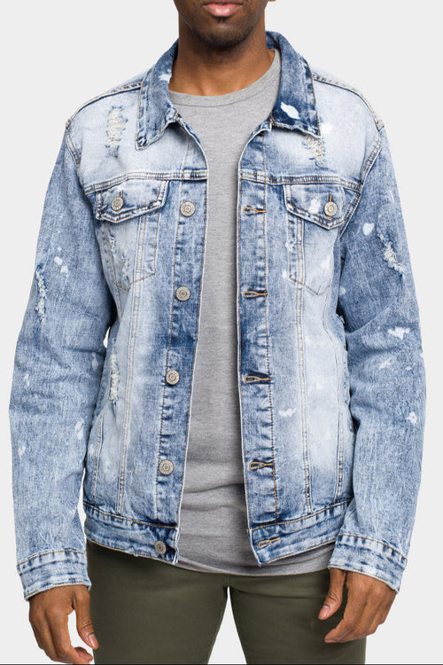 Acid Bleached Distressed Denim Jacket