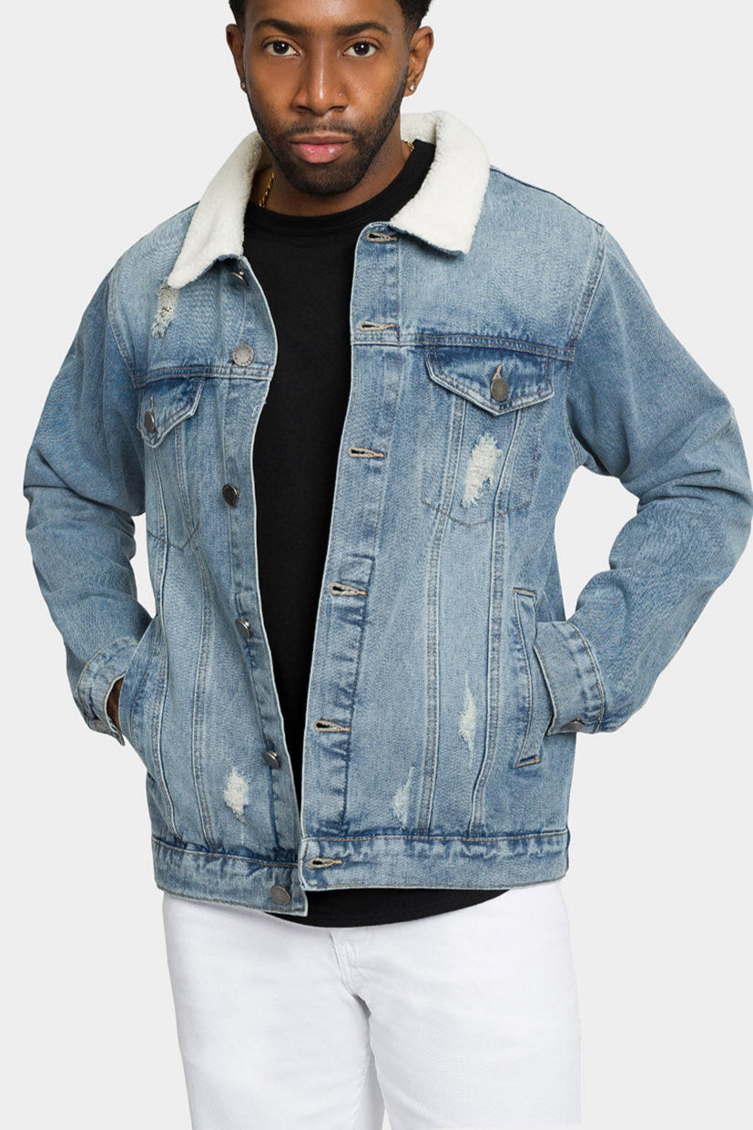 Distressed Sherpa Denim Jacket