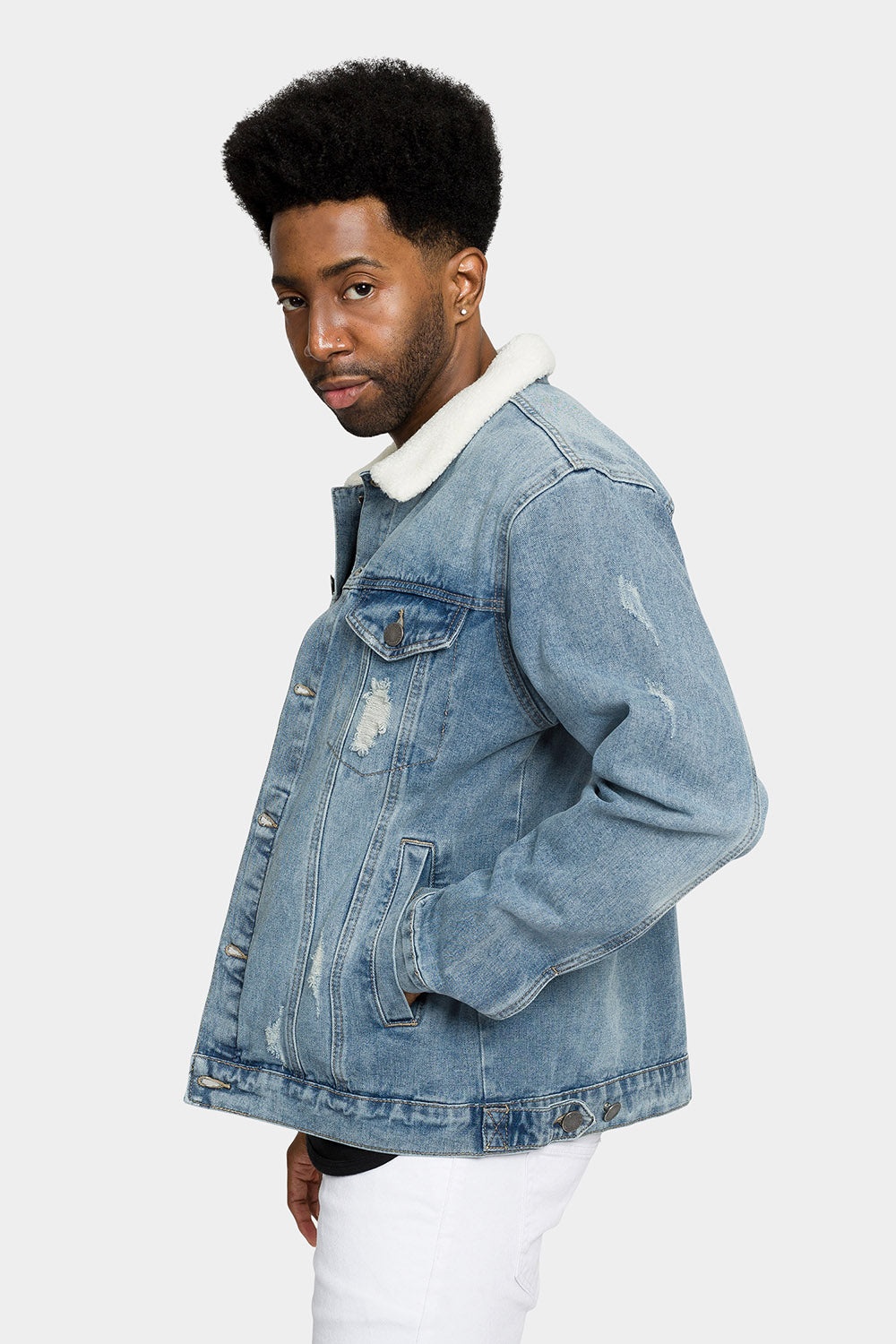 Distressed Sherpa Denim Jacket
