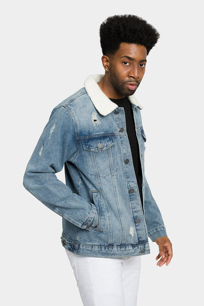 Distressed Sherpa Denim Jacket