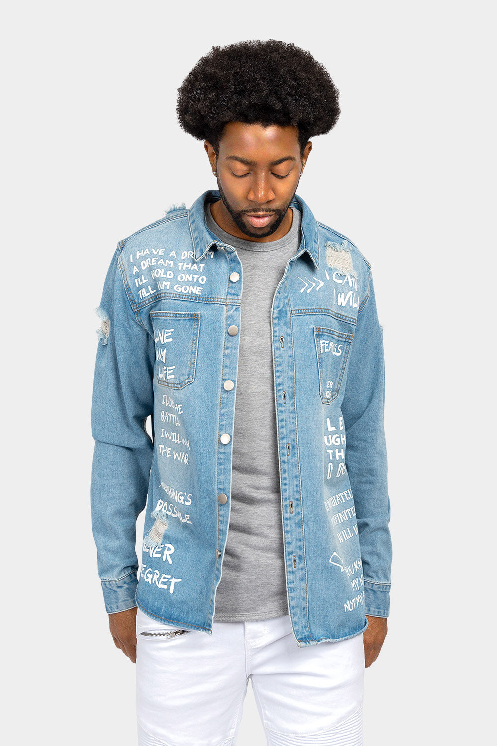 Who I am Button Down Denim Shirt Jacket