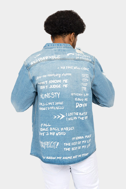 Who I am Button Down Denim Shirt Jacket