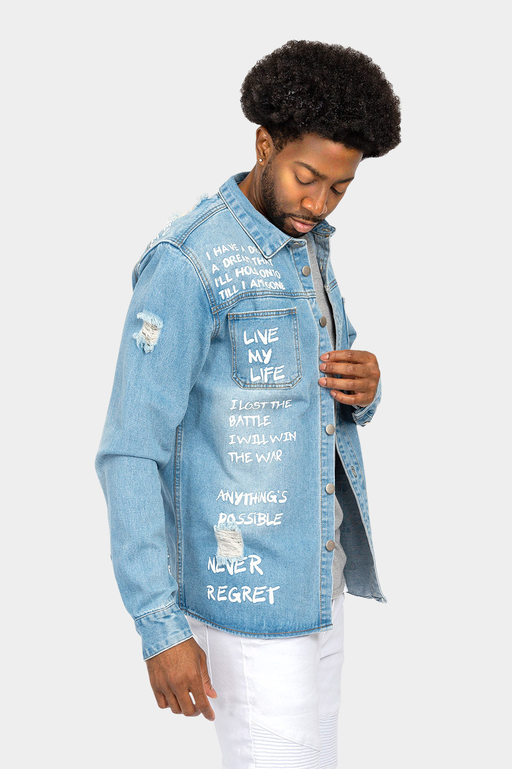 Who I am Button Down Denim Shirt Jacket