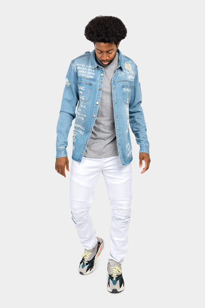 Who I am Button Down Denim Shirt Jacket
