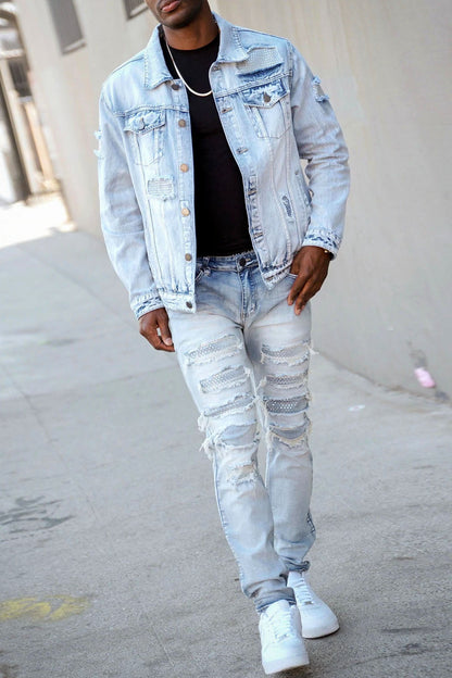 Faded Diamond Denim Jacket