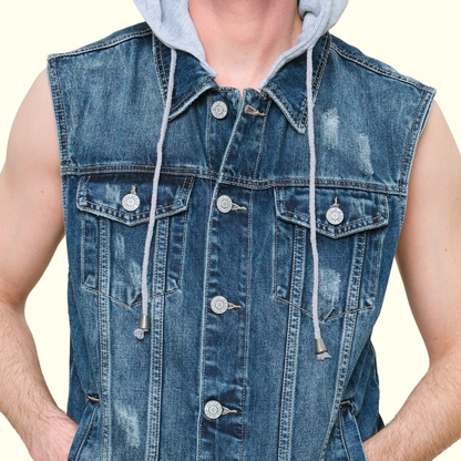 Detachable Hood Denim Vest