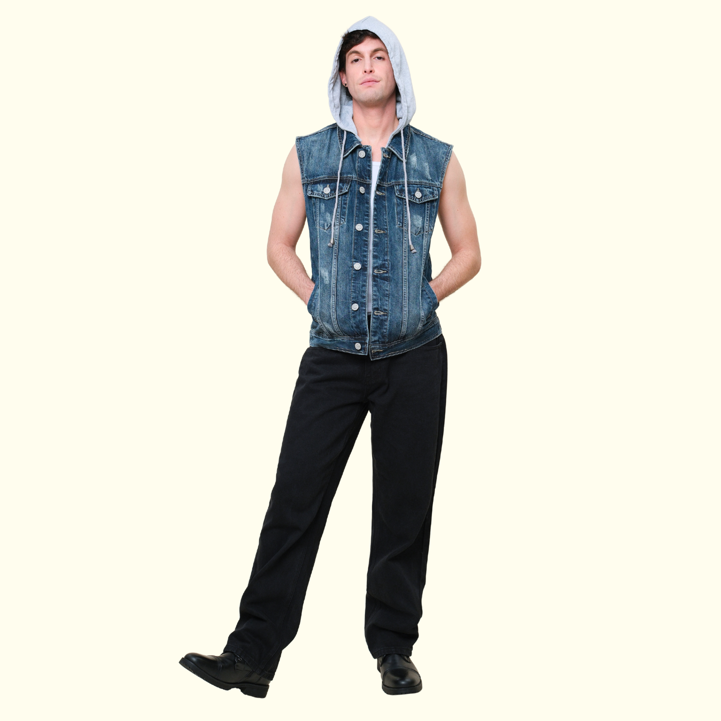 Detachable Hood Denim Vest