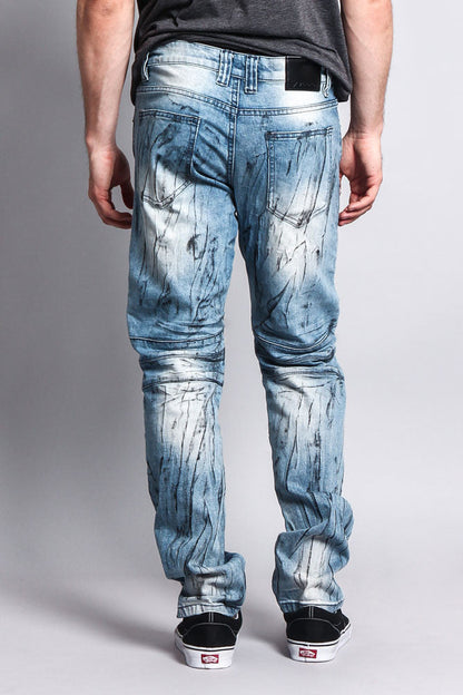Zipper Cut Grease Wash Biker Jeans