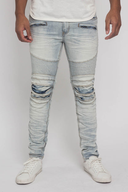Creased Biker Denim Jeans
