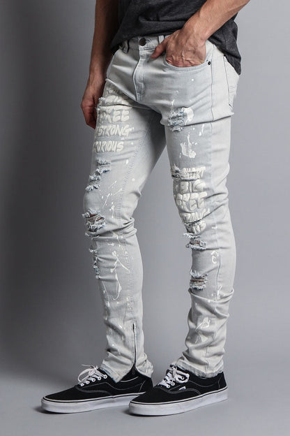 Scribbled Bleach Washed Jeans