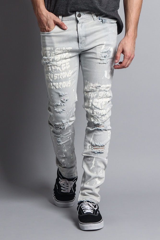 Scribbled Bleach Washed Jeans