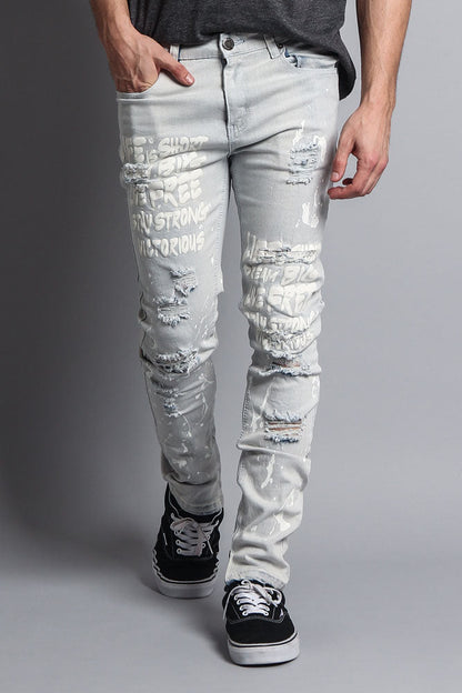 Scribbled Bleach Washed Jeans