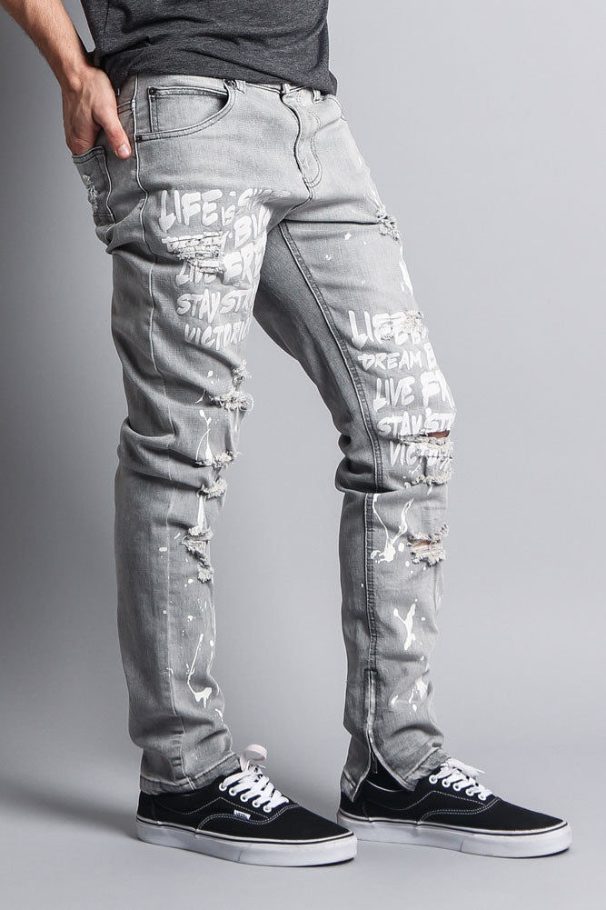 Scribbled Bleach Washed Jeans
