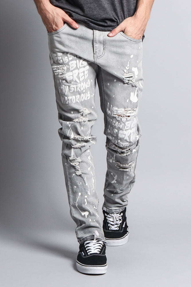Scribbled Bleach Washed Jeans
