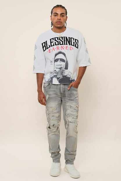 Faded Ripped Repair Denim Jeans