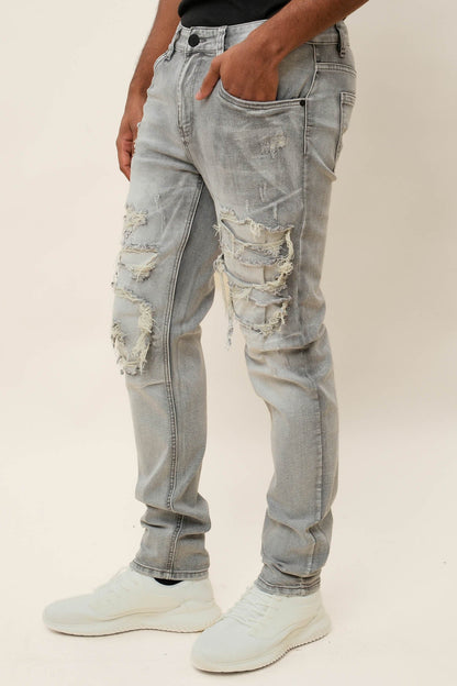 Faded Ripped Repair Denim Jeans