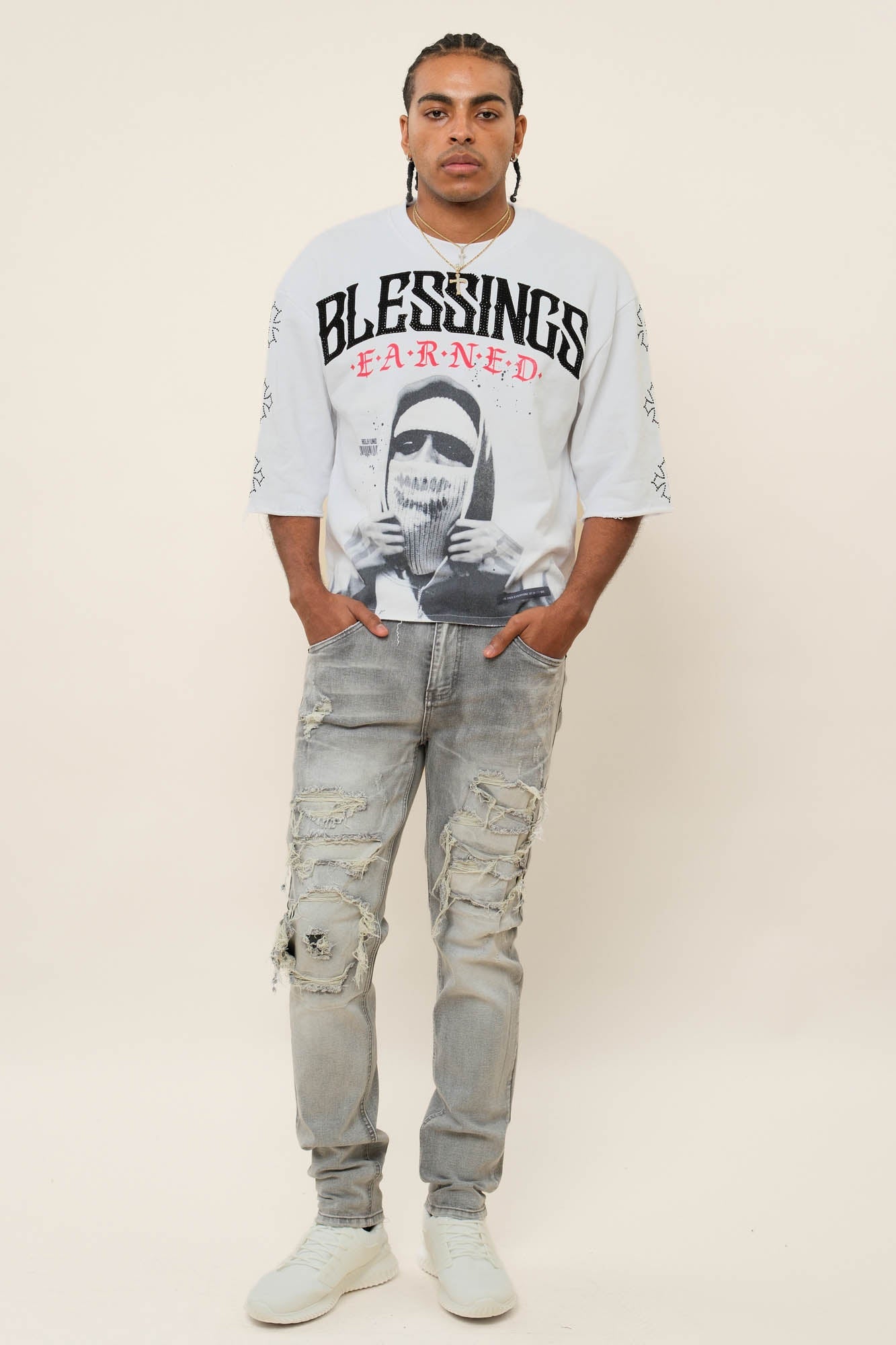 Faded Ripped Repair Denim Jeans