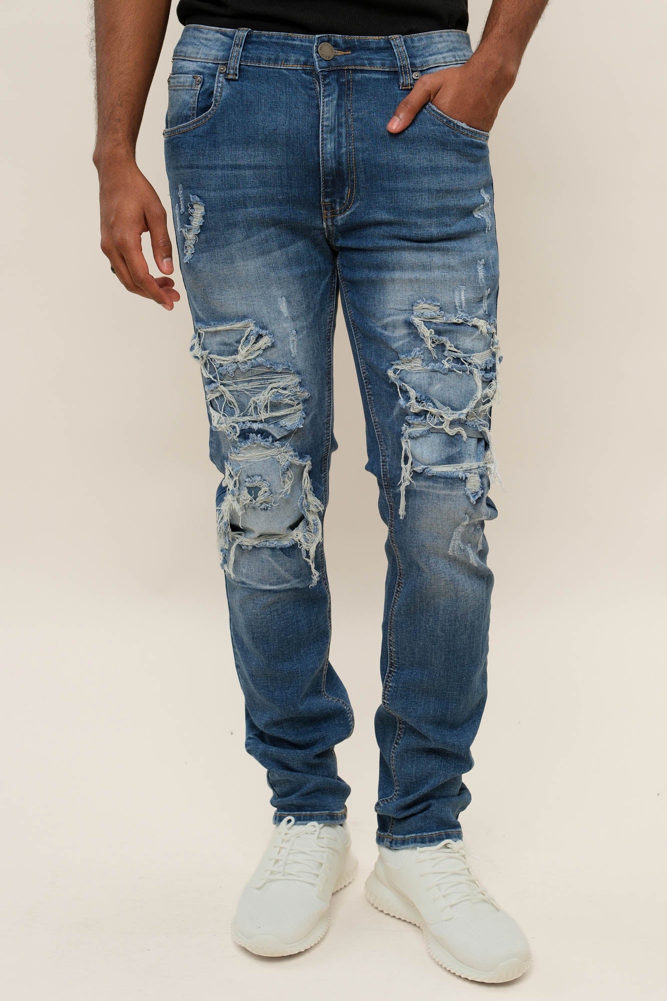 Faded Ripped Repair Denim Jeans