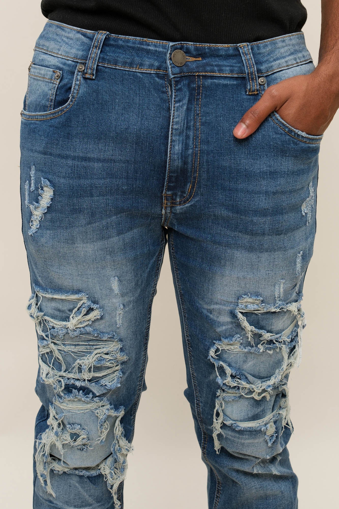 Faded Ripped Repair Denim Jeans