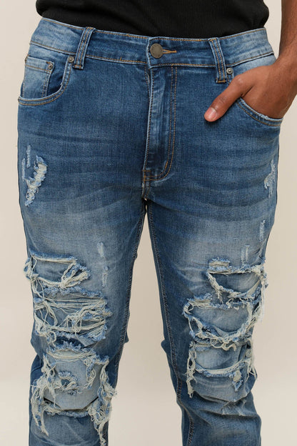 Faded Ripped Repair Denim Jeans