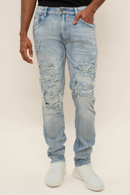 Faded Ripped Repair Denim Jeans