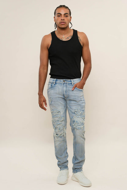 Faded Ripped Repair Denim Jeans