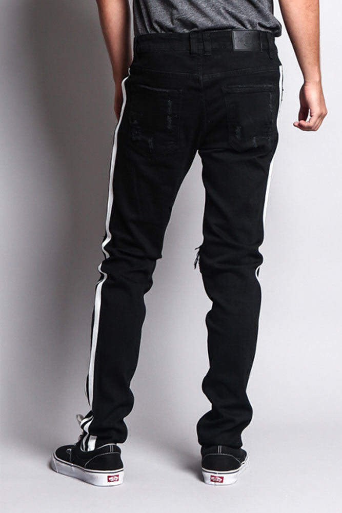 Men's Distressed Double Striped Skinny Jeans