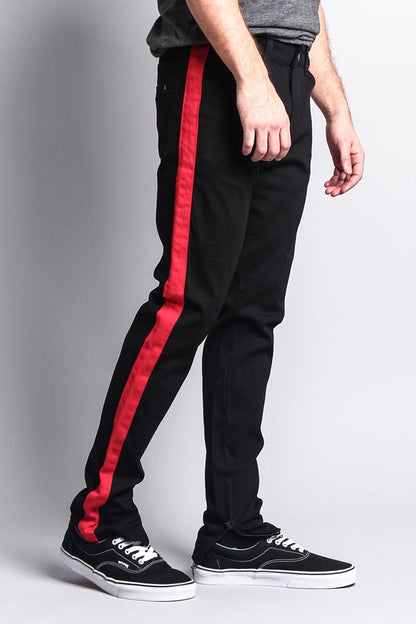 Men's Solid Side Striped Pants with Zipper