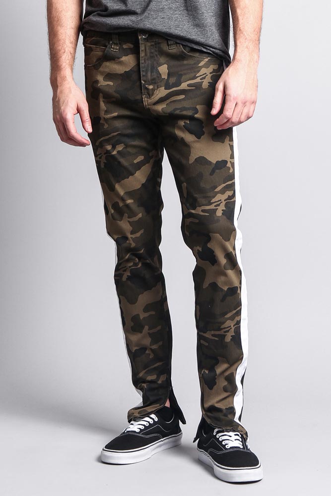 Men's Solid Side Striped Pants with Zipper