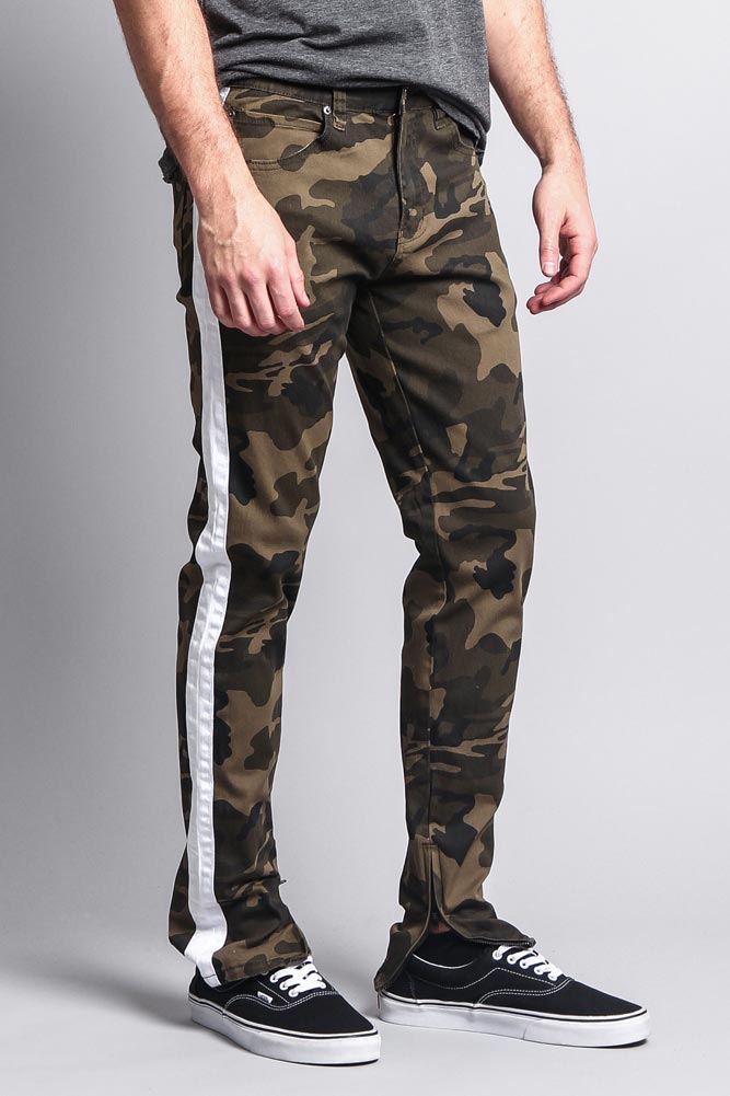 Men's Solid Side Striped Pants with Zipper