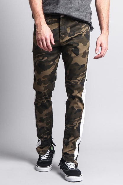 Men's Solid Side Striped Pants with Zipper