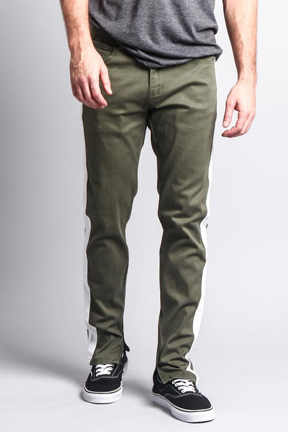 Men's Solid Side Striped Pants with Zipper