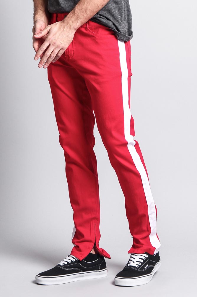 Men's Solid Side Striped Pants with Zipper