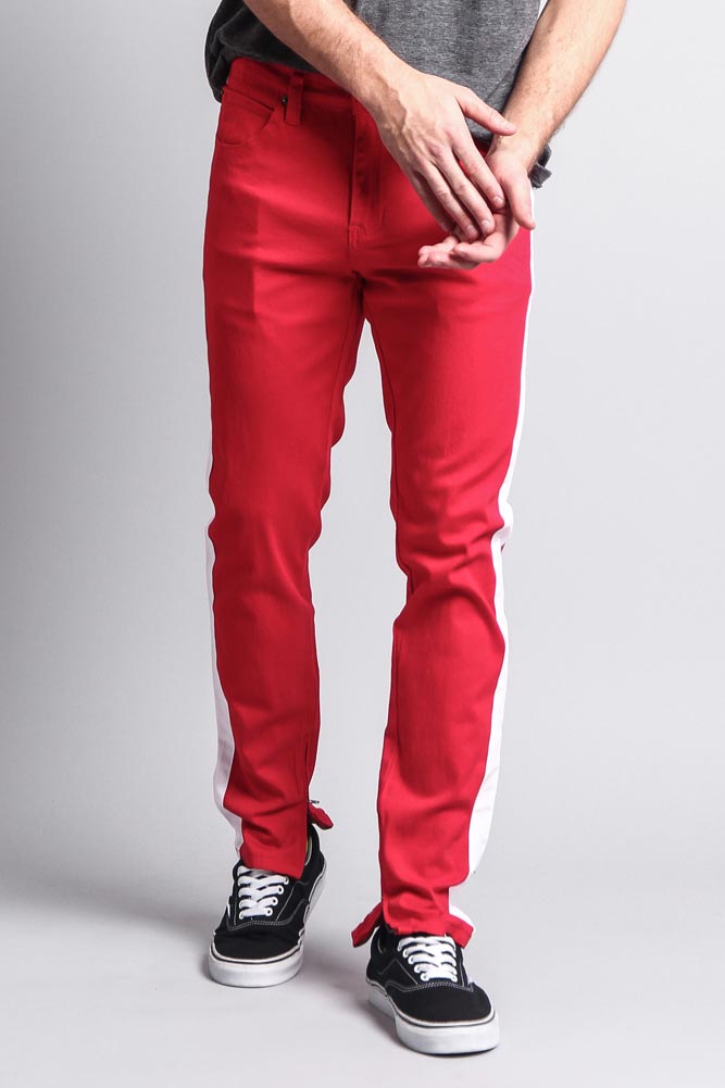 Men's Solid Side Striped Pants with Zipper