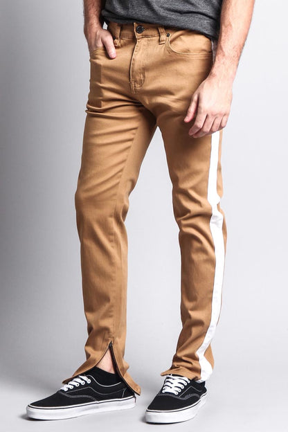 Men's Solid Side Striped Pants with Zipper