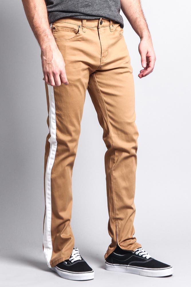 Men's Solid Side Striped Pants with Zipper
