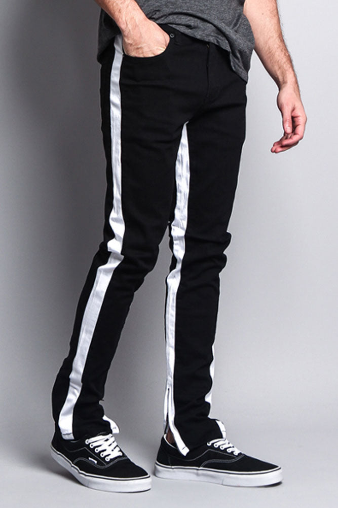 Track Style Zippered Skinny Jean with Accent Band