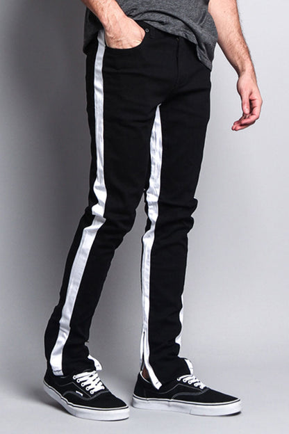 Track Style Zippered Skinny Jean with Accent Band