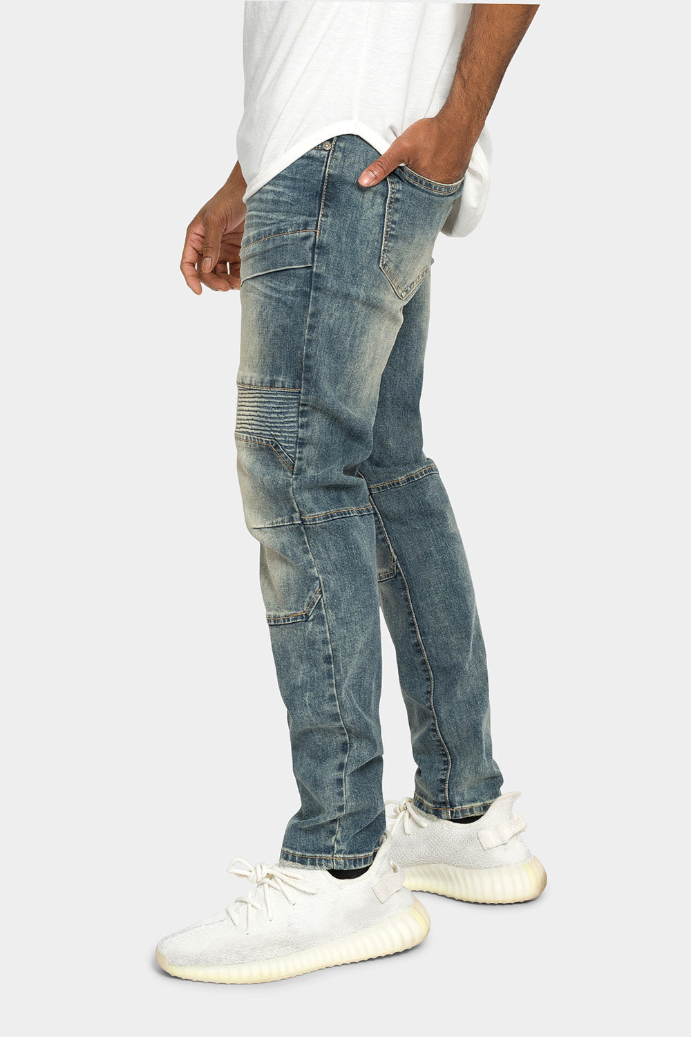 Stitch Stacked Moto Biker Denim Jeans