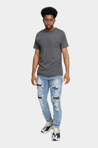 Distressed Bandana Paisley Patched Skinny Jeans